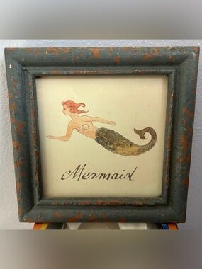 🌺Avery Tillmon Framed Mermaid Art Print in Coral and Olive Tones